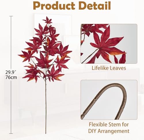 DILATATA 30 inch Artificial Maple Leaves Branch Fake Maple Shrubs Faux Fall Branches for Home Floral Arrangement Autumn Festival Thanksgiving Fall Leaf Decor