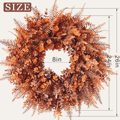 26" Artificial Fall Eucalyptus & Fern Wreath for Front Door Decor(Orange)