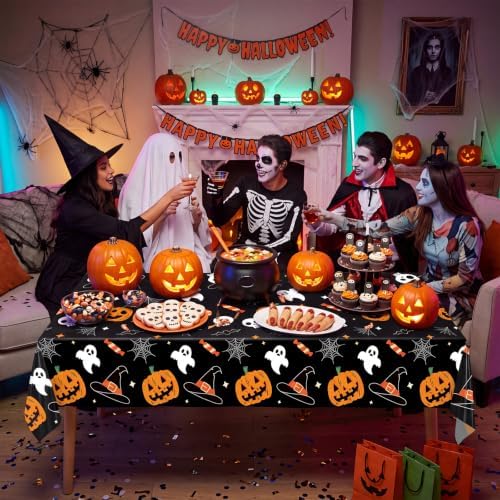 6 Pack Halloween Tablecloth, 54" x 108" Rectangular Plastic Halloween Pumpkin Ghost Table Cloth Large Size Halloween Table Covers for Home Decor Party Decorations