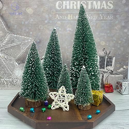 mini Christmas Tree Bottle Brush Christmas Trees with Wooden Bases Christmas Decorations for Party Table top decer Christmas Tree (5pcs)