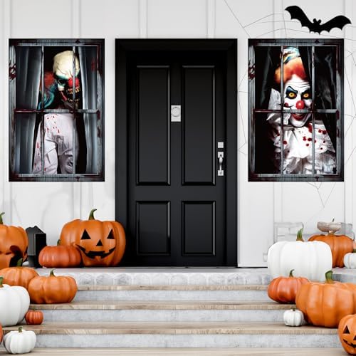 Patelai 4 Pcs Scary Halloween Clown Curtain Window Silhouette Decoration