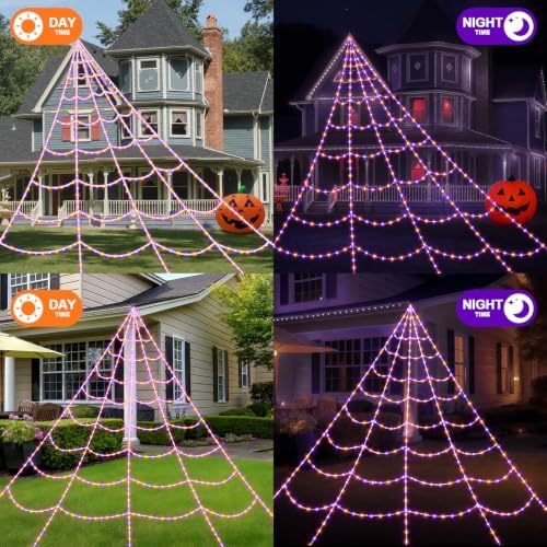 Halloween Decorations Spider Web Lights, 455 LED 16.4Ft Light Up Spider Web