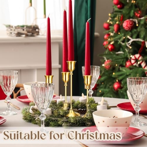 12PCS Brass Gold Taper Candle Holders Set, Metal Candlestick Holders