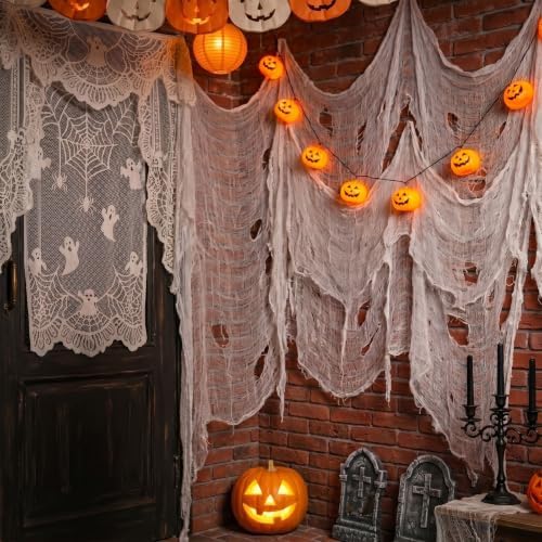 ZeeDix Halloween White Creepy Cloth 80 × 400 Inch Giant Spooky Cheesecloth Decoration Scary Gauze Cloth for Halloween Party Supplies Haunted Houses Outdoor Yard Home Wall Doorways Decor