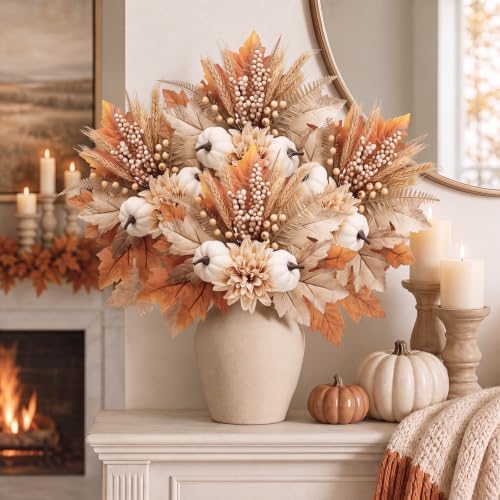 Yinder 4 Pcs Fall Artificial Pumpkin Flower Stems, Brown Maple Leaf Picks