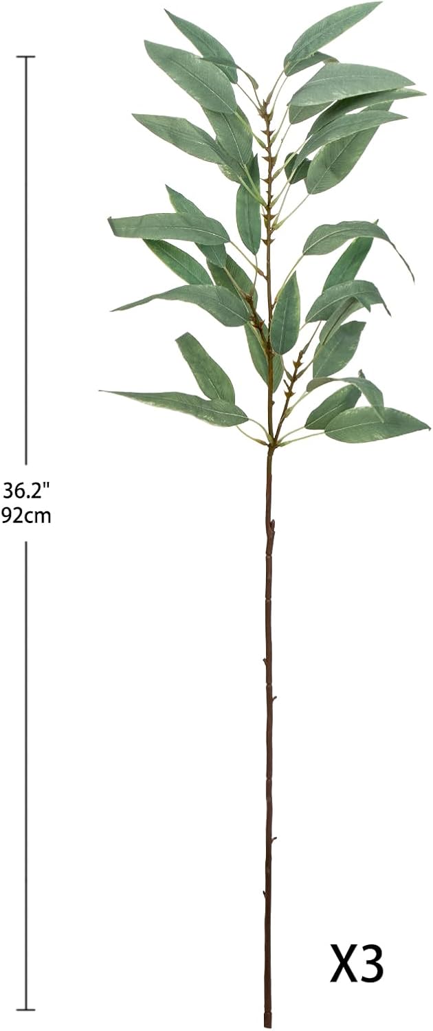 Faux Eucalyptus Stems Willow Eucalyptus Leaves 34" Long Fake Salix Leaves / Gray Green / Set of 3