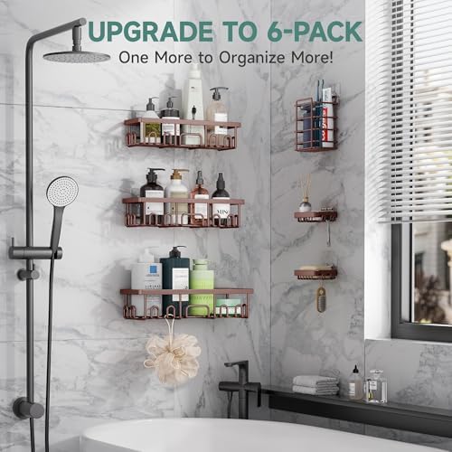 Veken Shower Caddy 6-Pack, No Drilling & Rustproof, Waterproof Adhesive Shelves Rack with Soap Holder, Large Capacity