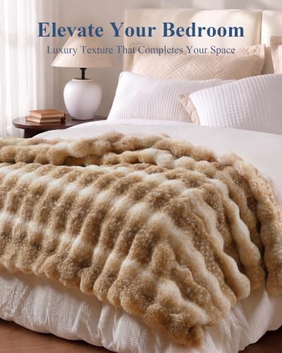 Ultra Soft Cozy Faux Fur Throw Blanket, Fuzzy Plush Thick Bubble Blanket, Oversize Luxury Fluffy Blanket for Couch