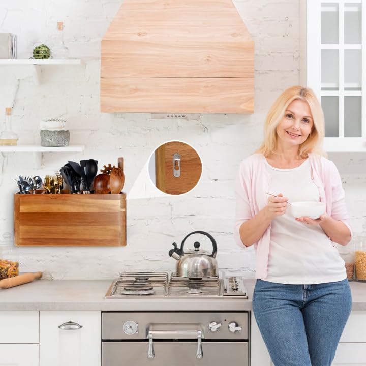 Wooden Kitchen Utensil Holder Organizer for Counter or Countertop, Large Wooden Utensil Holder for Storage Cooking and