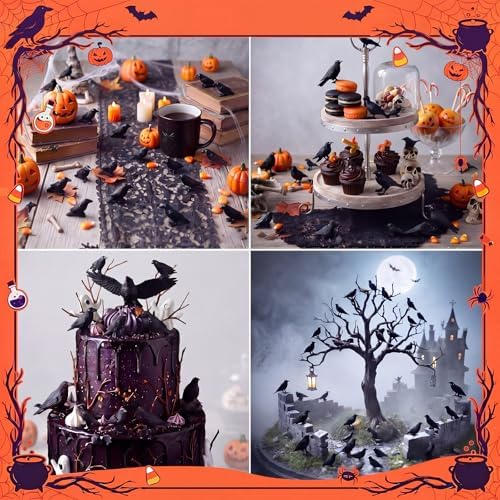 RoundFunny 50pcs Miniature Crows Resin Mini Halloween Figurine Gothic Decor