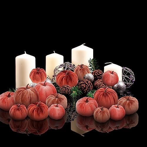 Woration 18pcs Velvet Pumpkin Decor Mix Size Fake Faux Foam Fabric Pumpkins