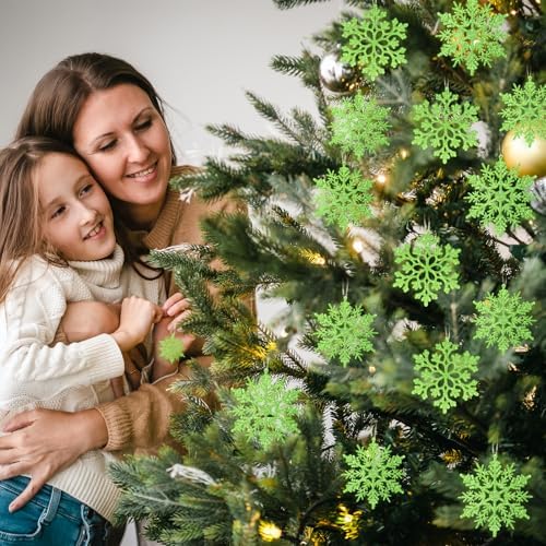 36pcs Christmas Lime Green Snowflake Ornaments,Plastic Lime Green Snow Flakes Hanging Ornaments for Christmas Tree Decor Winter Wonderland Frozen Birthday Party Holiday Home Decor Craft Snowflake