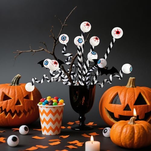 Halloween Eyeball Picks,12 PCS Bendable Wool Floral Picks for Party Decor