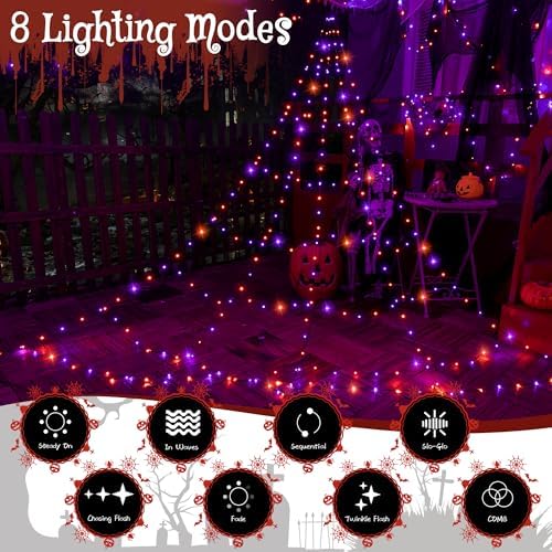 Ollny Halloween Lights Outdoor 266 LEDs Spider Web Lights Orange & Purple