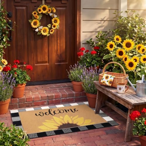 Tinideya 2 Pcs Sunflower Layering Door Mat Set for Front Door Decor