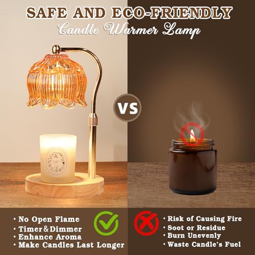 Funistree Flower Candle Warmer Lamp with Timer, Dimmable Candle Lamp Warmer, Christmas Birthday Gifts for Women Mom