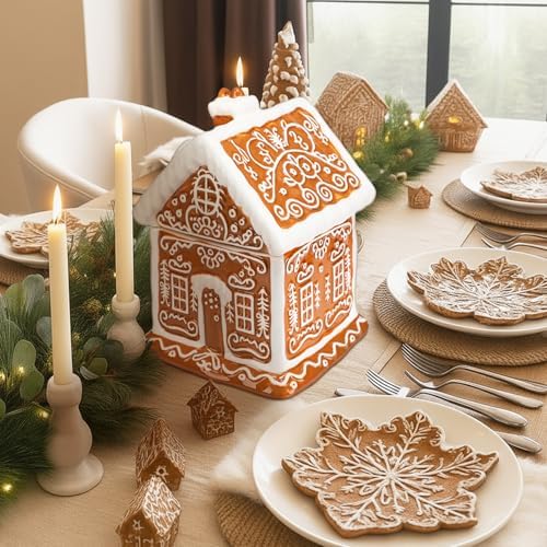 Chunful Christmas Gingerbread House Cookie Jar with Lid, 9.25 Inch