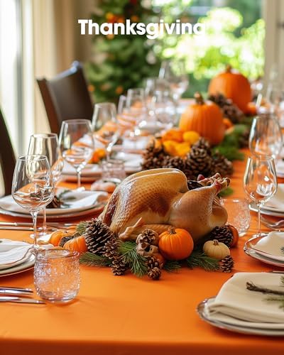 Pureegg Plastic Table Cloth Disposable 10 Pack, 54 x 108 Inch Table Cloths, St Patricks Day, Christmas Decorations, Tablecloths, Rectangle, Forest, Plastic Cover, Leakproof & Sturdy, Orange