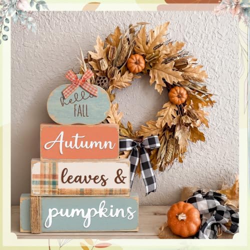 Colingmill 4 Pcs Fall Pumpkin Table Decoration Wooden Pumpkin Centerpiece