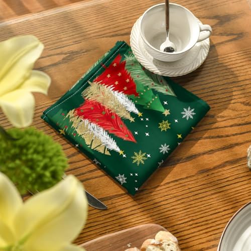 Horaldaily Christmas Cloth Napkins, Pine Tree Stars, Green, Set of 6