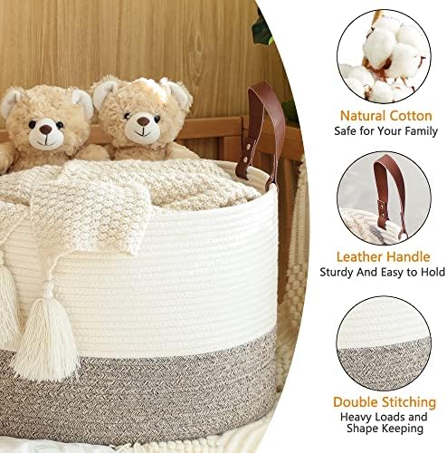 KAKAMAY Large Blanket Basket (20"x13"),Woven Baskets for storage Baby Laundry Hamper,Cotton Rope Blanket Basket for