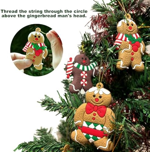 16 PCS Gingerbread Man Ornaments for Christmas Tree, Gingerbreads House Ornament, Christmas Tree Hanging Party Decor for Xmas Home Kitchen Holiday Decor