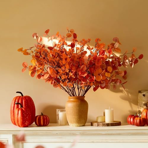 10Pcs Fake Fall Flowers, Real Touch Babys Breath Artificial Flowers, Orange