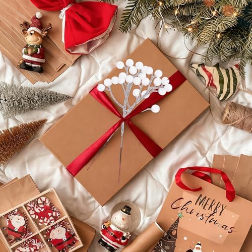Fangoo 20 Pack 7 Inch Artificial White Berry Picks for Christmas Tree White Berries Stems Holly Berry Branches Ornaments Wreath Crafts Wedding Holiday Season Winter Home Decor