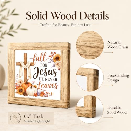 Christian Fall Wood Sign, Fall for Jesus Cross Pumpkin Tabletop Decor