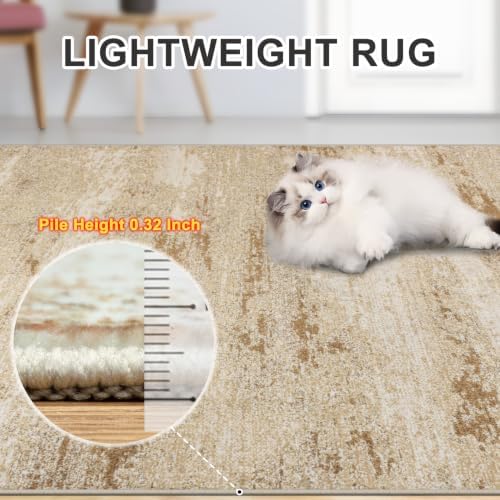 PLHXFR 9x12 Area Rug Living Room: Modern Abstract Washable Carpet Beige