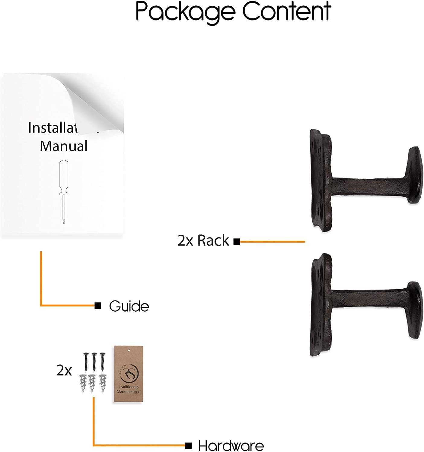 Motris Wall Mount Cast Iron Hooks Coat Towel Bag Hat Hanger Multiuse Entryway Railroad Spike / Black
