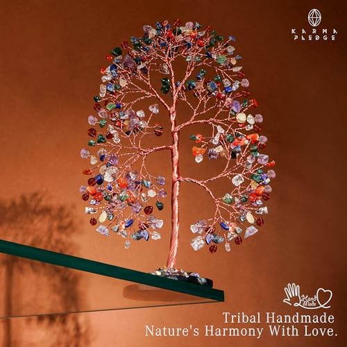 KARMAPLEDGE 7 Chakra Crystal Tree of Life Birthday Gifts for Women, Men, Frineds, Handmade Reiki Healing Tree for Home