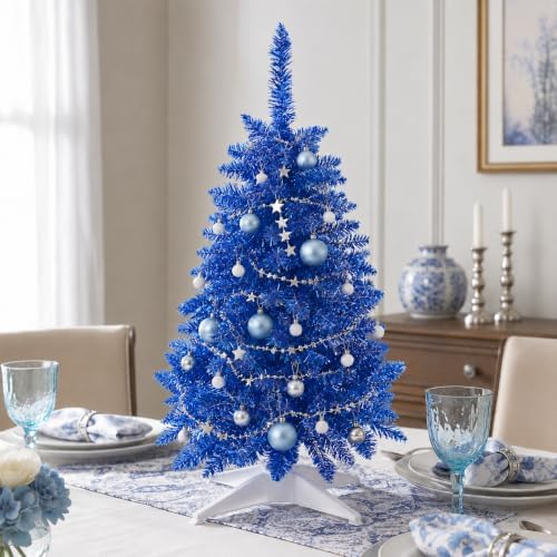 3FT Blue Artificial Small Christmas Tree Mini Tabletop Decor