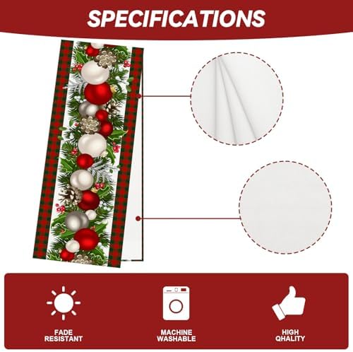 Jiudungs Christmas Table Runner, Xmas Holiday Decorations for Home Decor