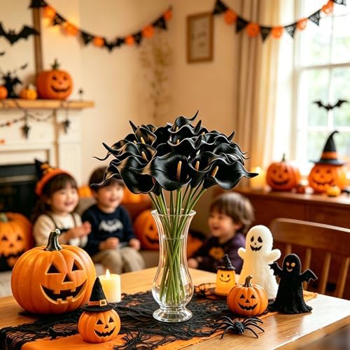 YOOHUA 13PCS Artificial Calla Lily Black Flowers for Wedding Halloween Bouquet Flower Home Decoration Faux Calla Lilies Flower, Black