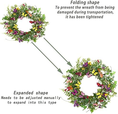 20" Artificial Spring Summer Wreath with Fake Butterflies,Eucalyptus Leaves,Daisy,Dry Vine Branches,Fern Leaves for Front Door Indoor Outdoor Farmhouse Wall Holiday Decor, White Gift Box Included
