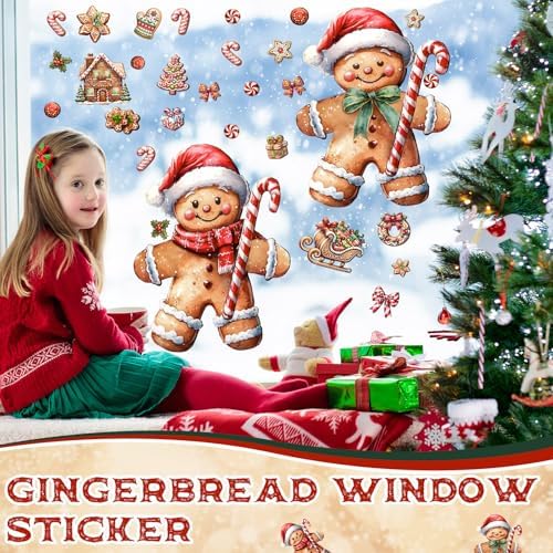 Epakh 2 Sheets Christmas Gingerbread Window Clings Static Decals