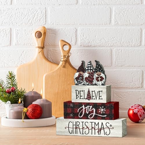 Smile Christmas Wooden Sign Tabletop Decor Gnome Believe Joy