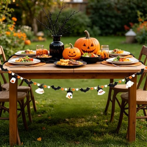 DN DECONATION Halloween Garland for Mantle, Ghost Bat Decor for Wall Party