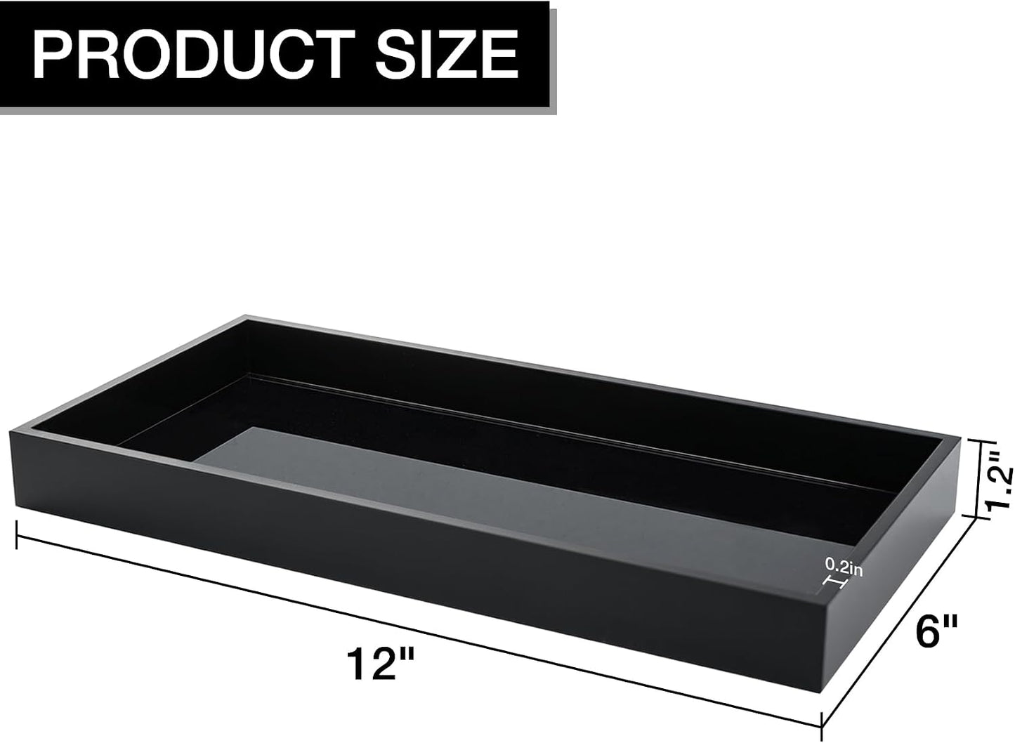 Acrylic Tray 5mm Thicken for Vanity Makeup / Black / 12 x 6 x 1.2