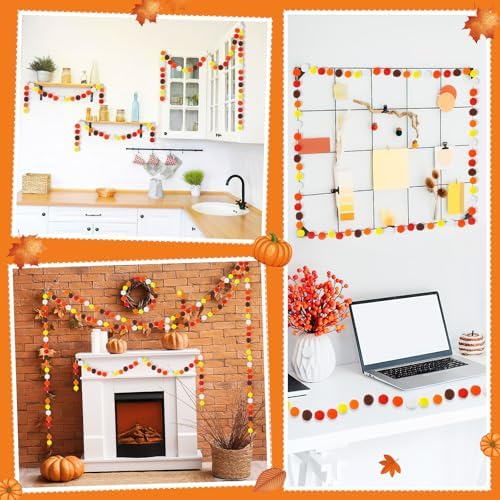 MARFOREVER 4 Pack 26.3 Ft Fall Pom Pom Garlands Hanging Decorations