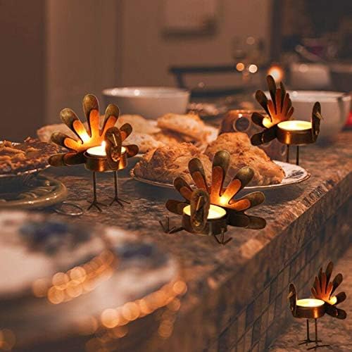 FORUP 6 Pack Metal Turkey Tea Light Candle Holders, Thanksgiving Decoration for Home, Metal Turkey Candle Holder, Thanksgiving Candle Holder