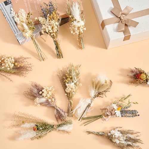 12/24PCS Handmade Dried Flower Bouquet with Stems Natural Dried Wildflowers 7.5 Inch Mini Dry Flowers for Vase Farmhouse Decor, Wedding Styling, Photography Props, Gift DIY(12pcs, Rustic)