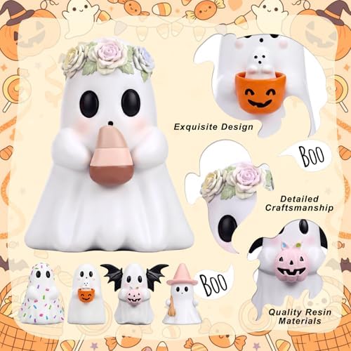 Simgoing 5 Pcs Pastel Ghost Figurines Cute Pink Halloween Decorations