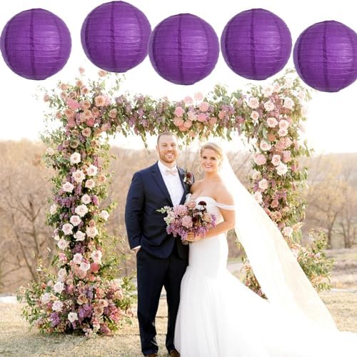 BEISHIDA 12 Inch Purple Paper Lanterns 6Packs Hanging Round Chinese Lantern