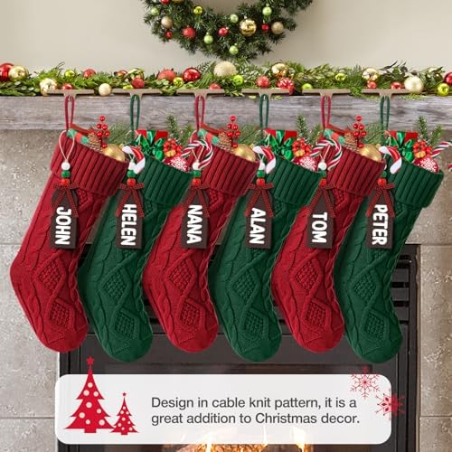 Hommtina Christmas Stockings, Personalized Christmas Stockings 18 Inches Large Size Cable Knitted Stocking Gifts (6pcs red&Green)