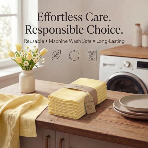 Urban Villa Hemstitch Cloth Dinner Napkins Cotton 20”x20” (Set of 12)-Yellow