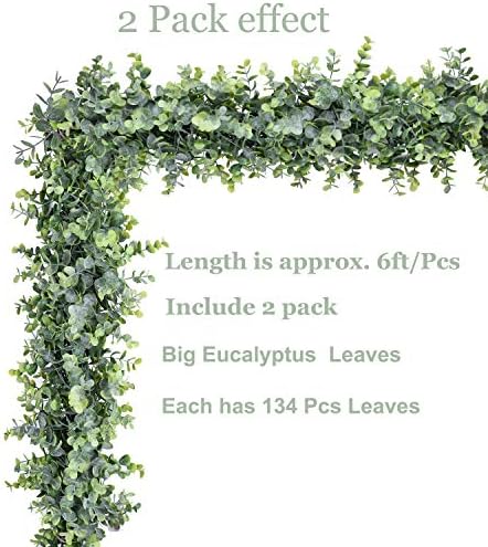 DearHouse Faux Eucalyptus Garland Plant, 2 Pack Artificial Vines Hanging Eucalyptus Leaves Greenery Garland for Wedding