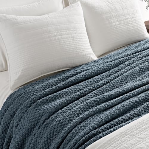 EVERGRACEHOME Chunky Chenille Knit Throw Blanket, 108x92, Stormy Blue