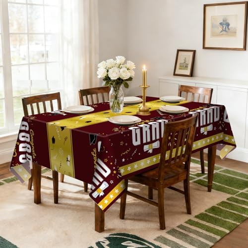 6 Pack Disposable Plastic Tablecloth 54" x 108" Burgundy Class of 2026 Grad Party Table Cloths Disposable for 6 to 8 Foot Tables Graduation Party Indoor or Outdoor (Graduation Burgundy)